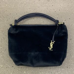 Yves Saint Laurent Dark Blue Faux Fur Shoulder Bag